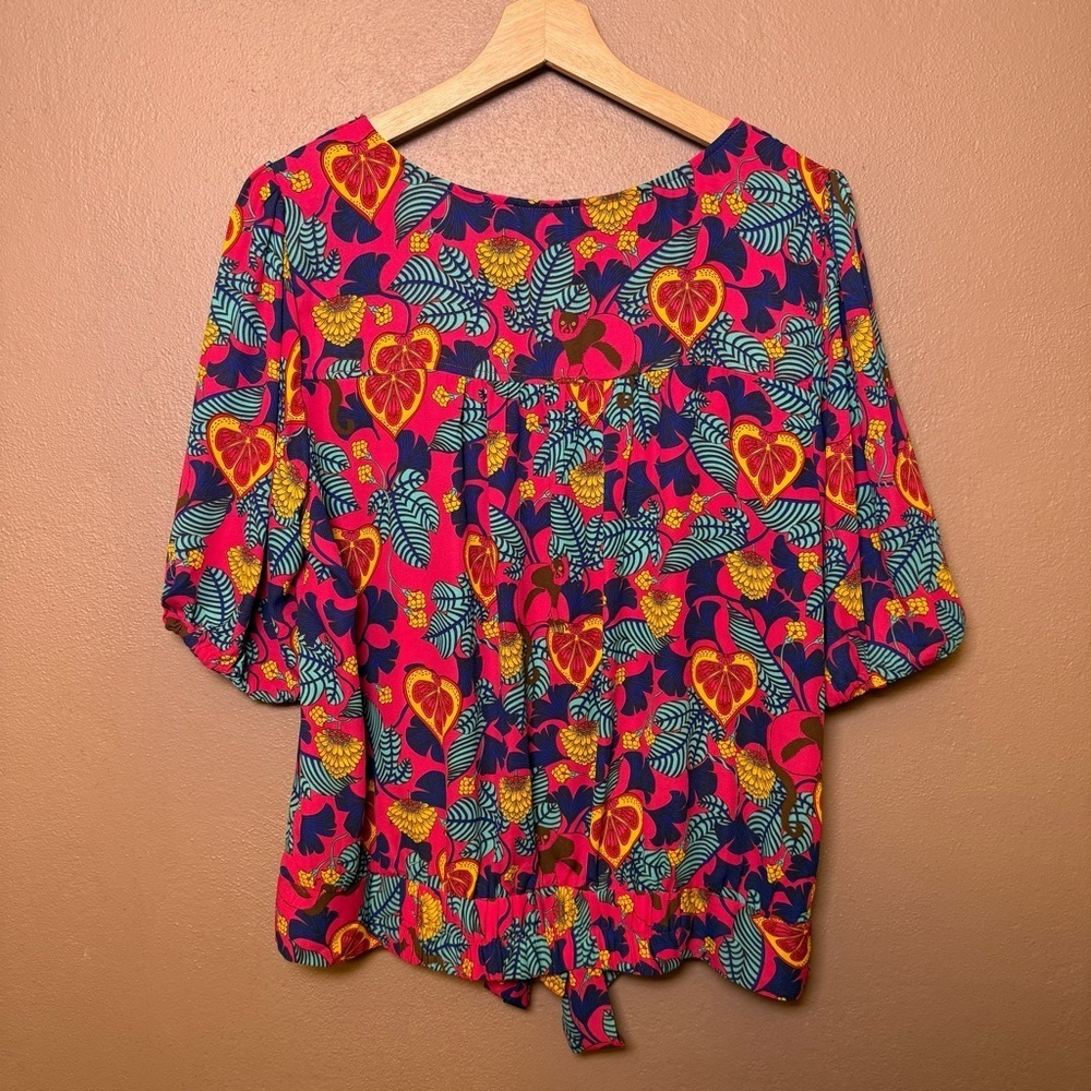 Rose & Olive Multicolor Tropical Pattern Blouse Womens Size XL Boho Travel Vaca - Picture 12 of 16
